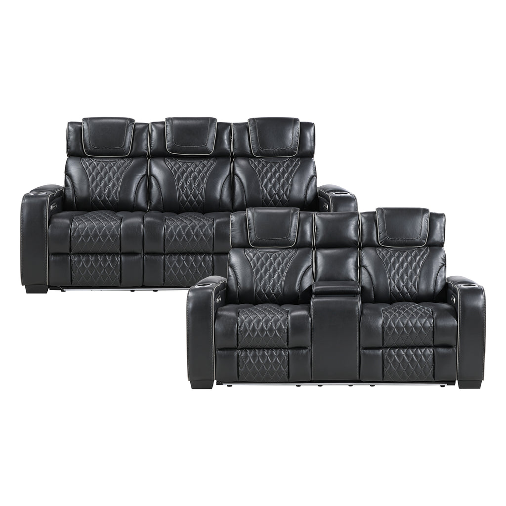 Black Power Reclining Living Room 2‑Pc Set