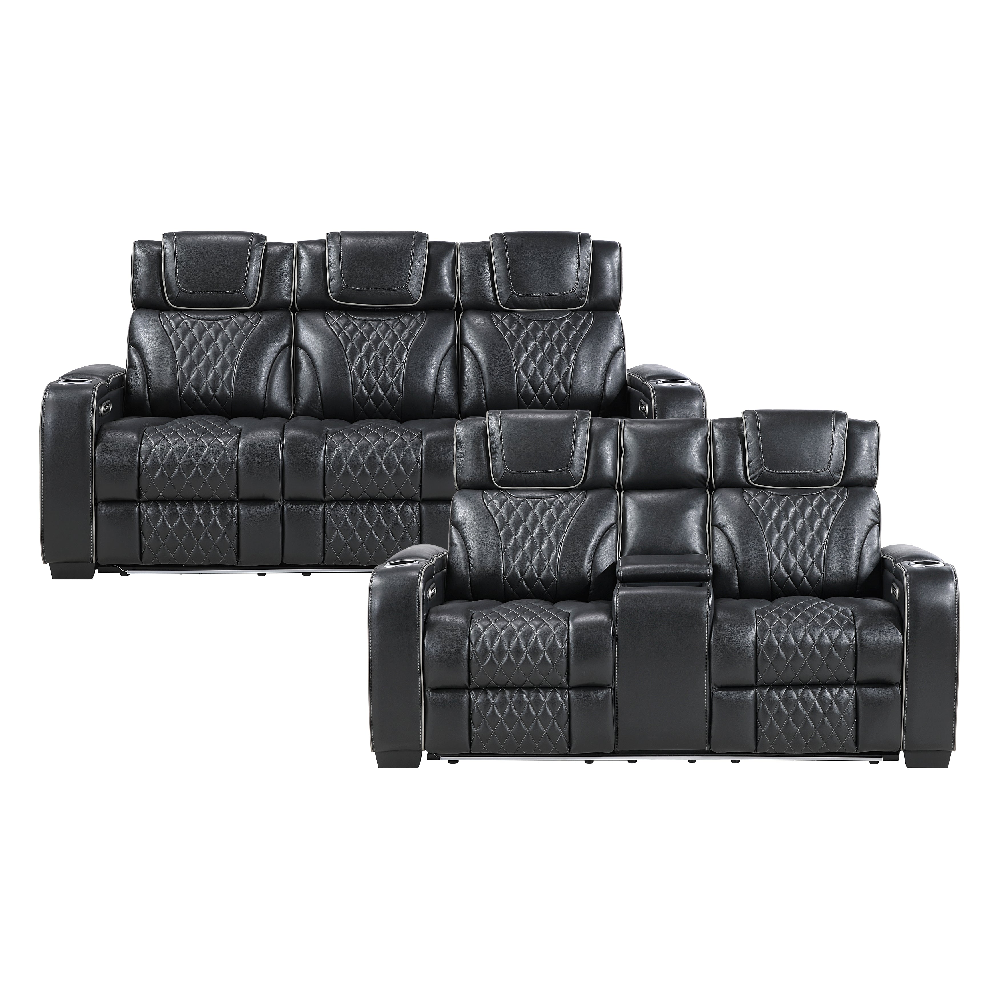 Black Power Reclining Living Room 2‑Pc Set