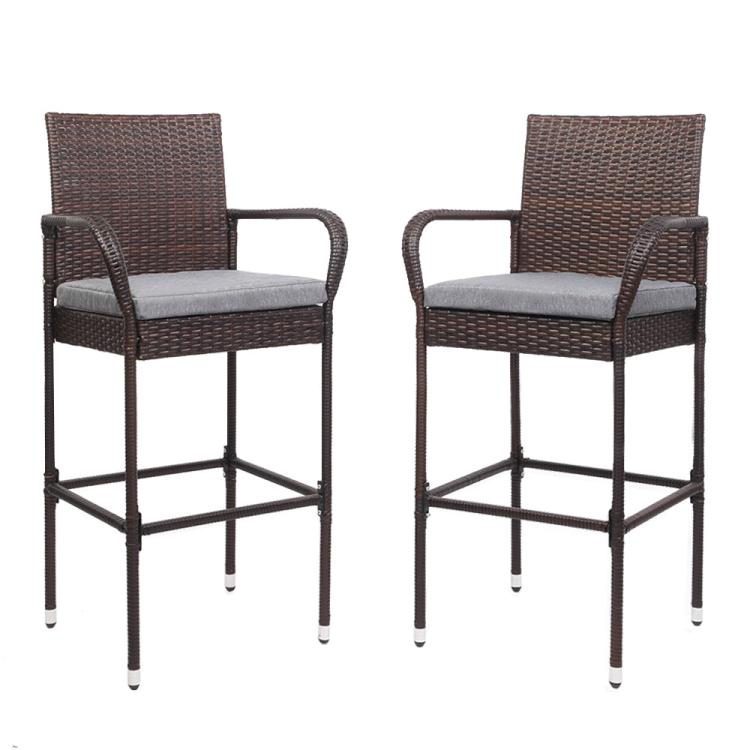 2 Sets Wicker Bar Stools with Cushions