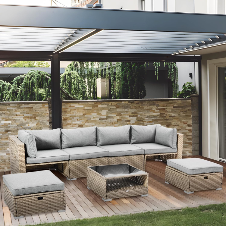 5pc wicker Patio Furniture Set, All Weather PE Wicker Sofa Set
