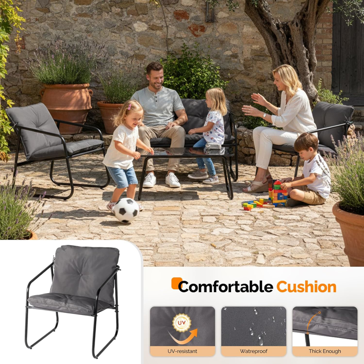 4-Piece Patio Conversation Set with Glass Coffee Table