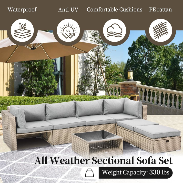5pc wicker Patio Furniture Set, All Weather PE Wicker Sofa Set