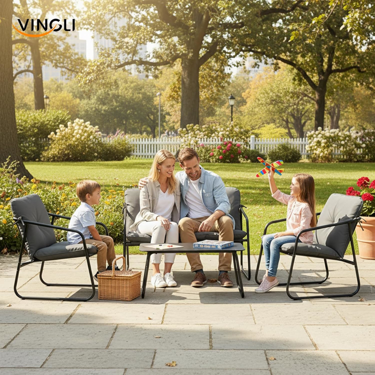4-Piece Patio Conversation Set with Glass Coffee Table