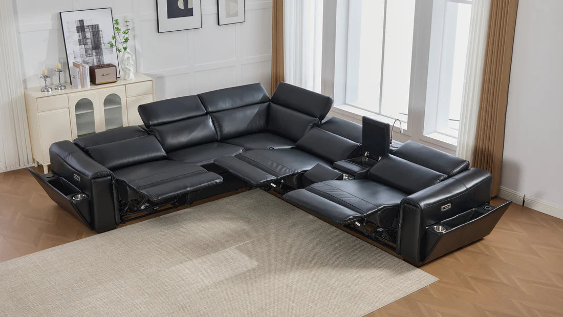 S681 Modern Power Recliner Sectional - Black or Grey