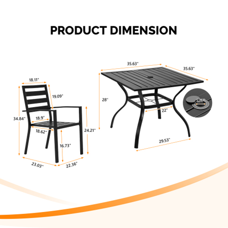 5pcs Outdoor Dining Set Black