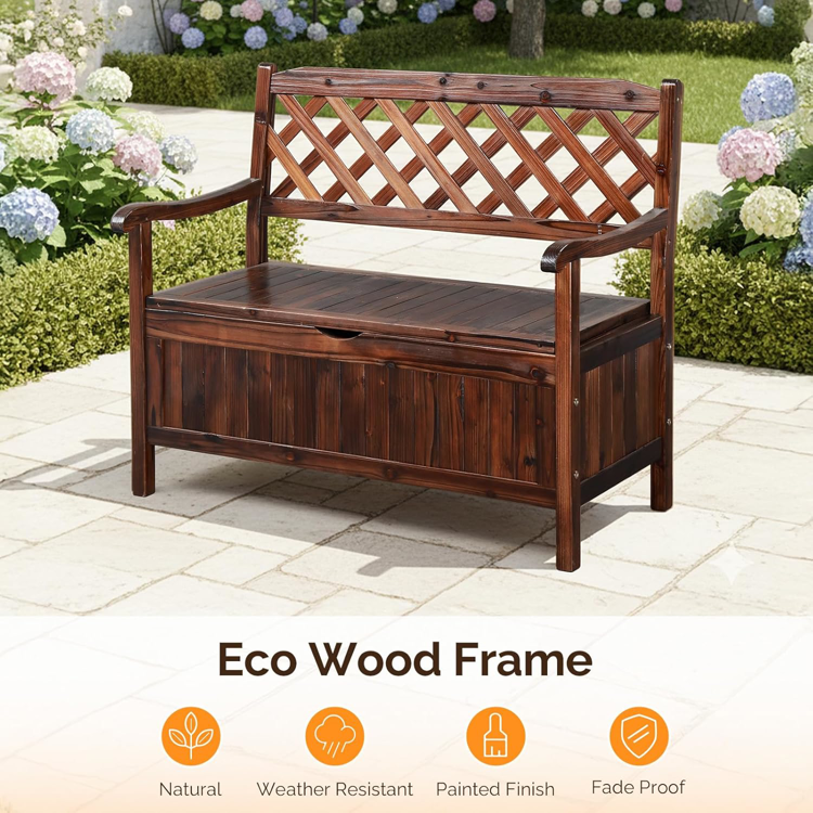 Outdoor Storage Bench, Large Wood Deck Box with Seating