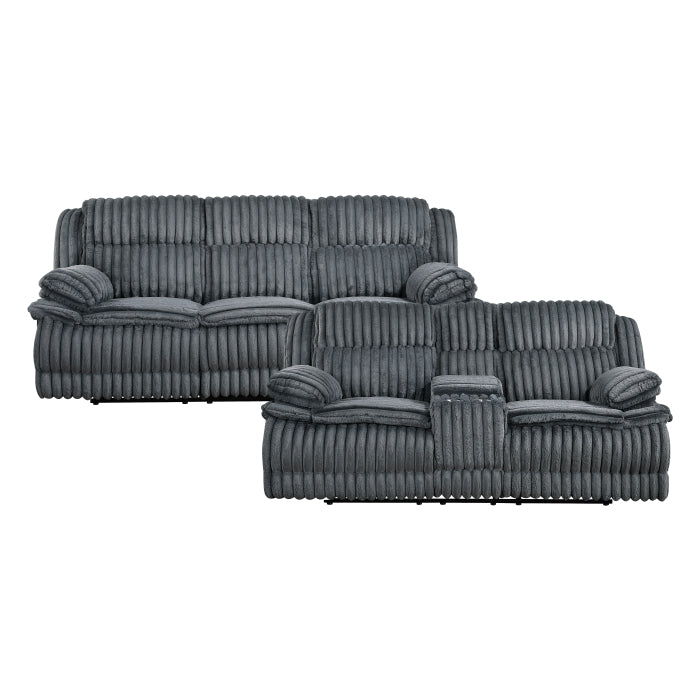 Dark Gray Corduroy Reclining Sofa and Loveseat Set