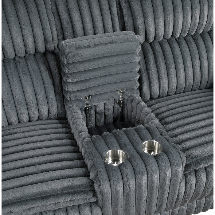 Dark Gray Corduroy Reclining Sofa and Loveseat Set