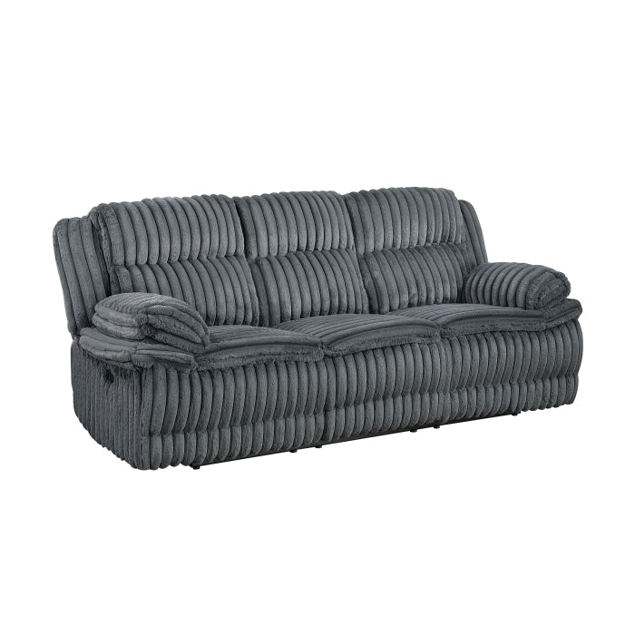 Dark Gray Corduroy Reclining Sofa and Loveseat Set
