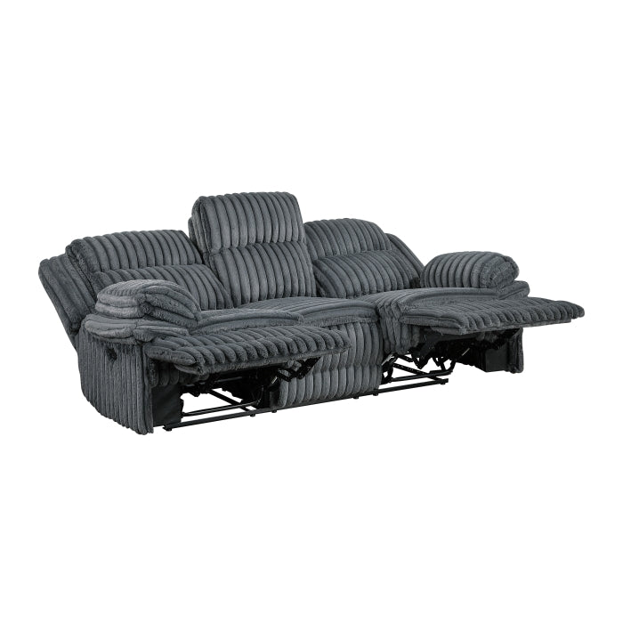Dark Gray Corduroy Reclining Sofa and Loveseat Set