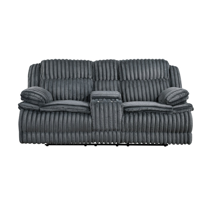 Dark Gray Corduroy Reclining Sofa and Loveseat Set