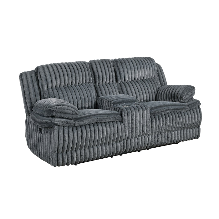 Dark Gray Corduroy Reclining Sofa and Loveseat Set
