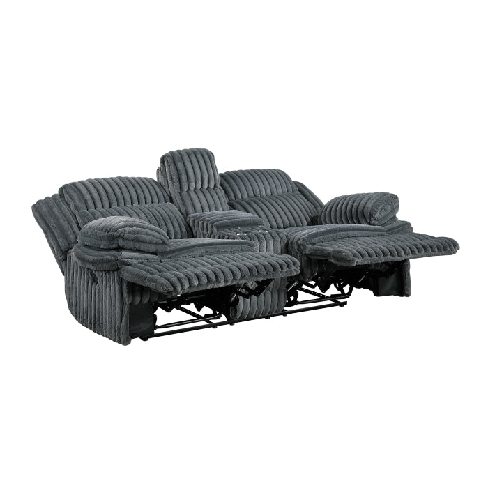 Dark Gray Corduroy Reclining Sofa and Loveseat Set