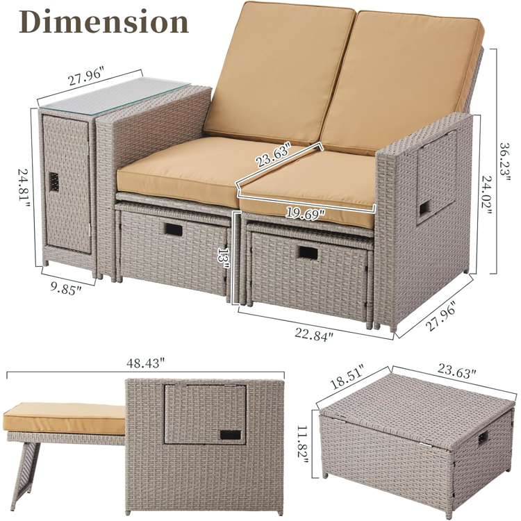 5 Piece Wicker Outdoor Lounge Chairs, PE Rattan Patio