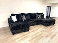 9700 Large Black CorduroySectional Sofa
