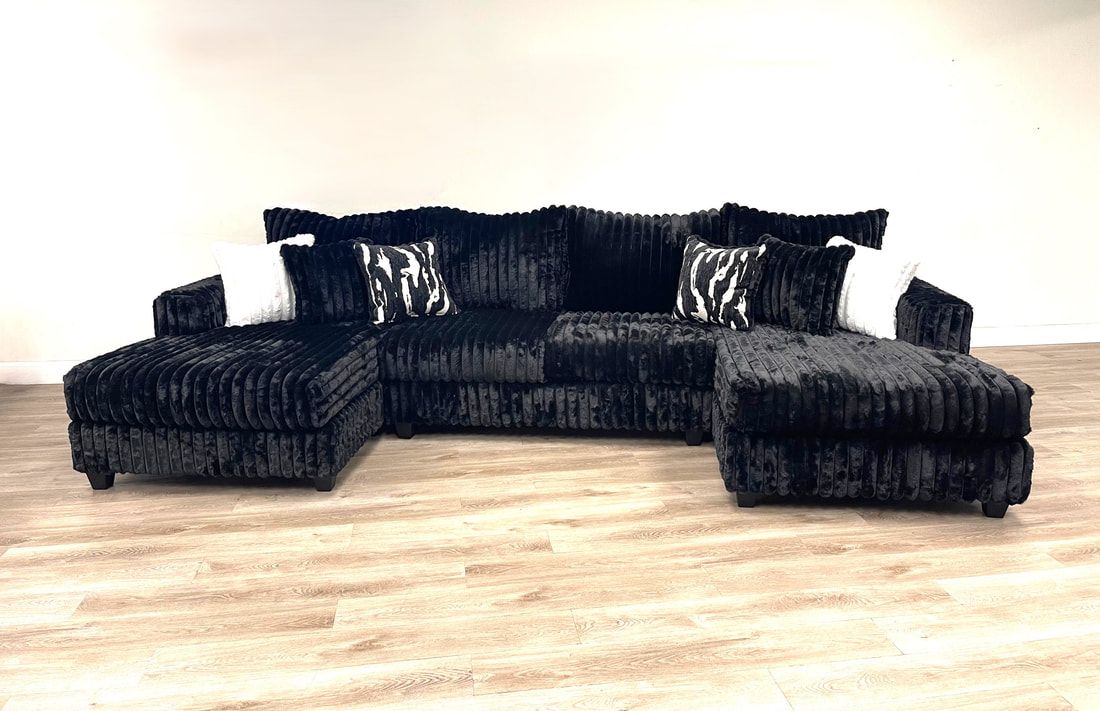 9700 Large Black CorduroySectional Sofa