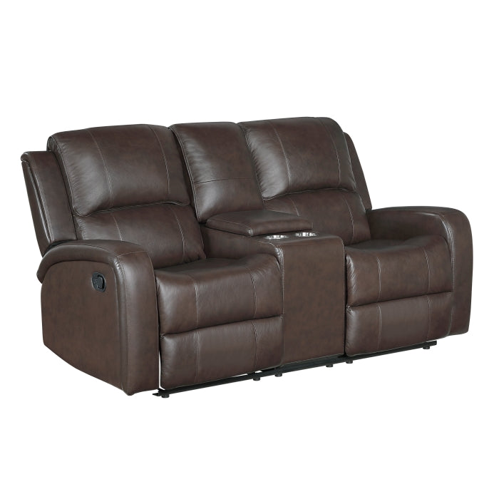 9735BRW Double Reclining Sofa and Love Seat with Center Console