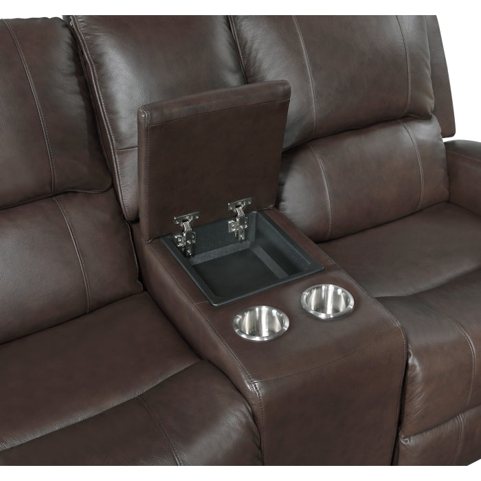 9735BRW Double Reclining Sofa and Love Seat with Center Console