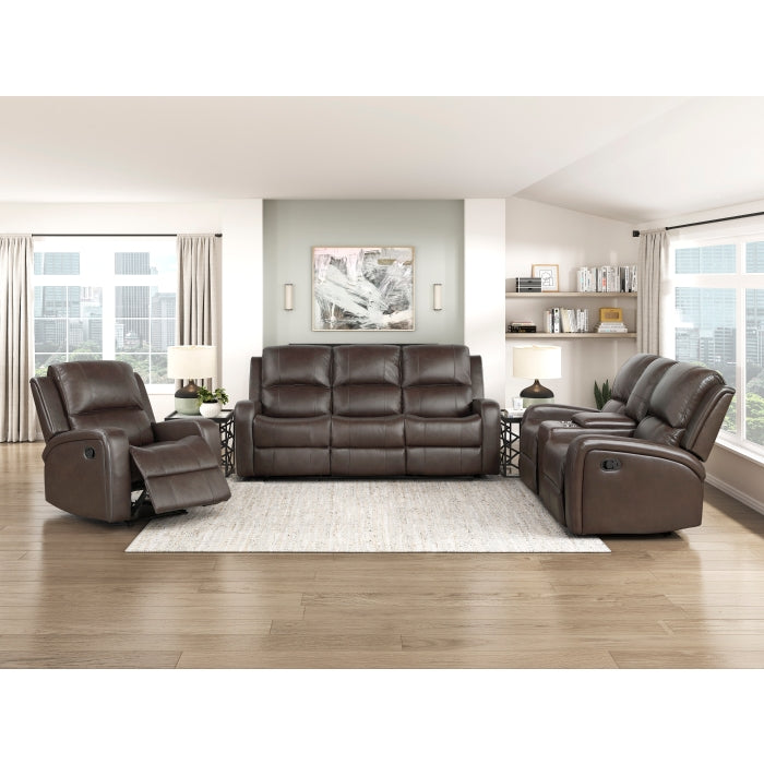 9735BRW Double Reclining Sofa and Love Seat with Center Console