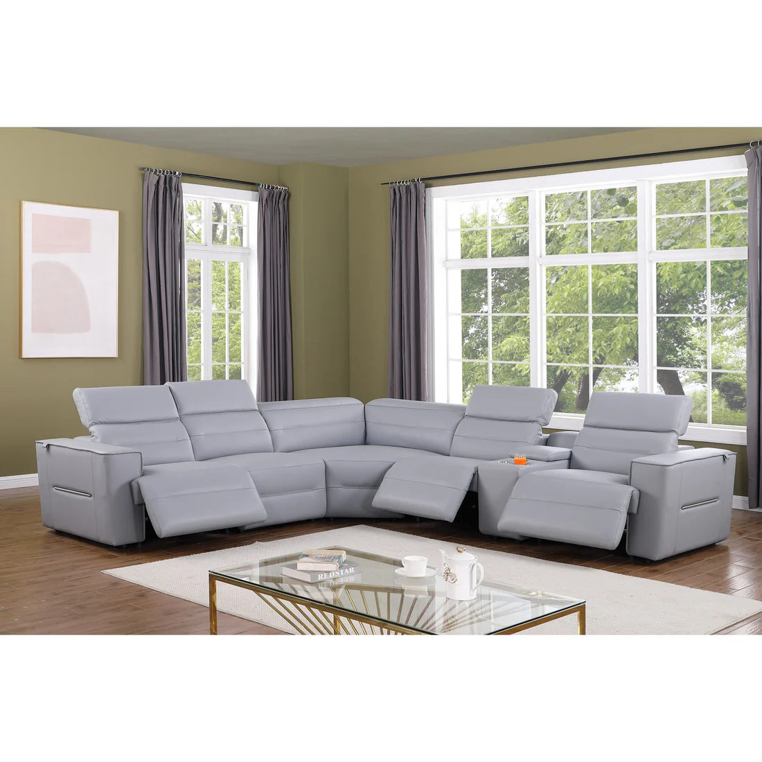 Nexus MI‑1260 Power Reclining Sectional Sofa - White, Light Blue or Brown