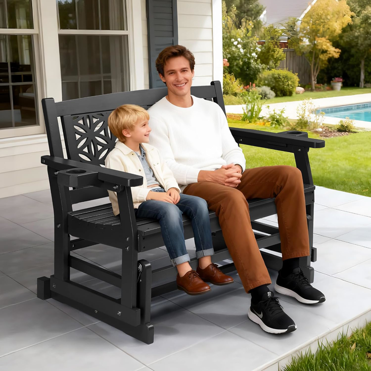 Fir Wood Outdoor Glider with Floral Backrest - Blue or Black