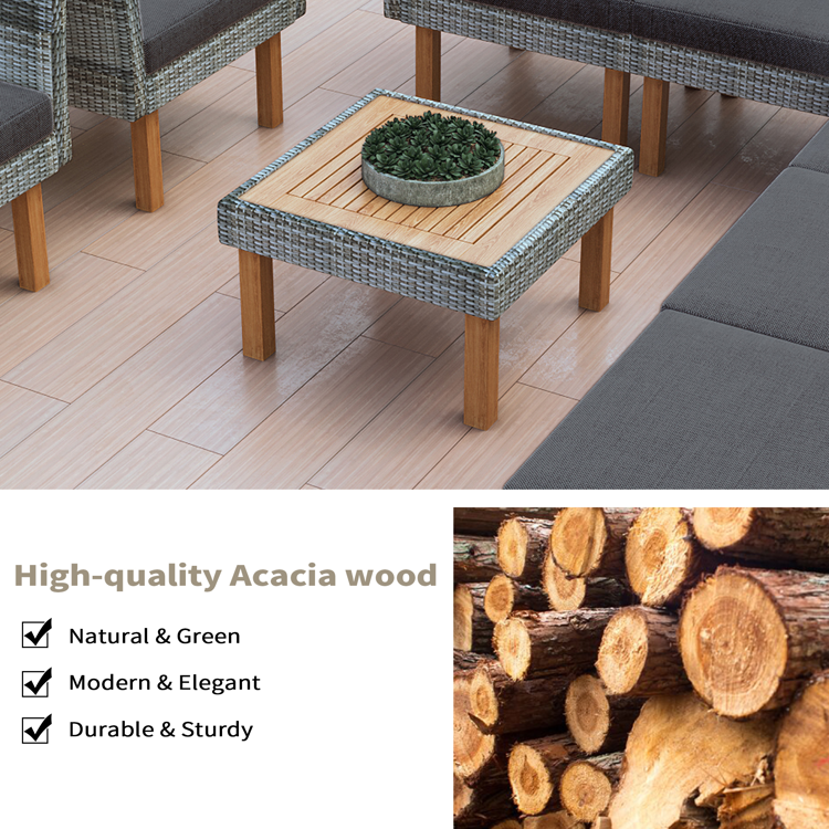 9-Piece Outdoor PE Rattan Patio Furniture Set, Gray