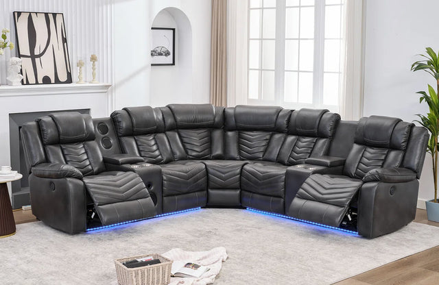 ACE28 Gray Reclining Sectional with LED