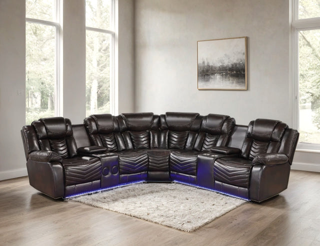 ACE29 Brown Reclining Sectional with LED