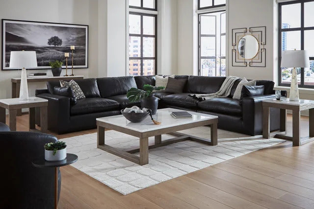 Ashley Emilia 5PC Genuine Top Grain Leather Sectional Set - Brown or Black