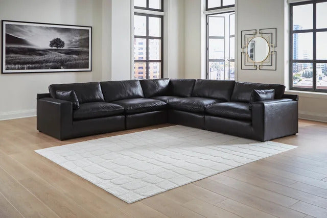 Ashley Emilia 5PC Genuine Top Grain Leather Sectional Set - Brown or Black