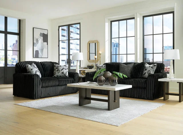 Ashley Midnight Madness black corduroy Sofa & Loveseat
