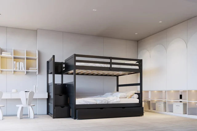 BB52 FULL/FULL Bunk Bed w/Twin Trundle + Staircase Storage