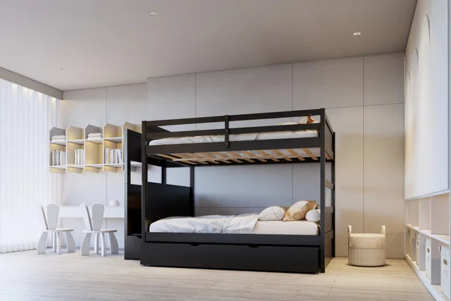 BB52 FULL/FULL Bunk Bed w/Twin Trundle + Staircase Storage