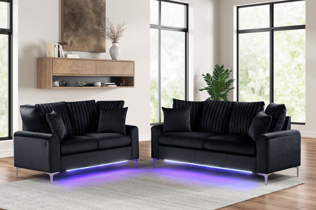 Black- 2PC Sofa & Loveseat Set with LED