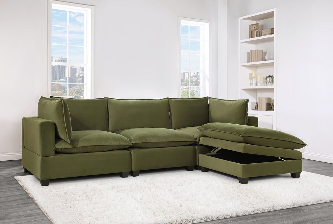 Cloud2 Olive Velvet Modular Sectional with storage