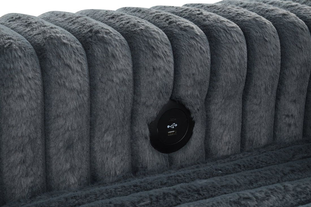 Forever Charcoal Corduroy Sectional With Pull-Out Bed and USB