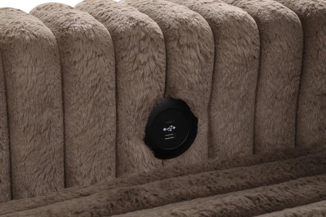 Forever Mocha Corduroy Sectional With Pull-Out Bed & USB