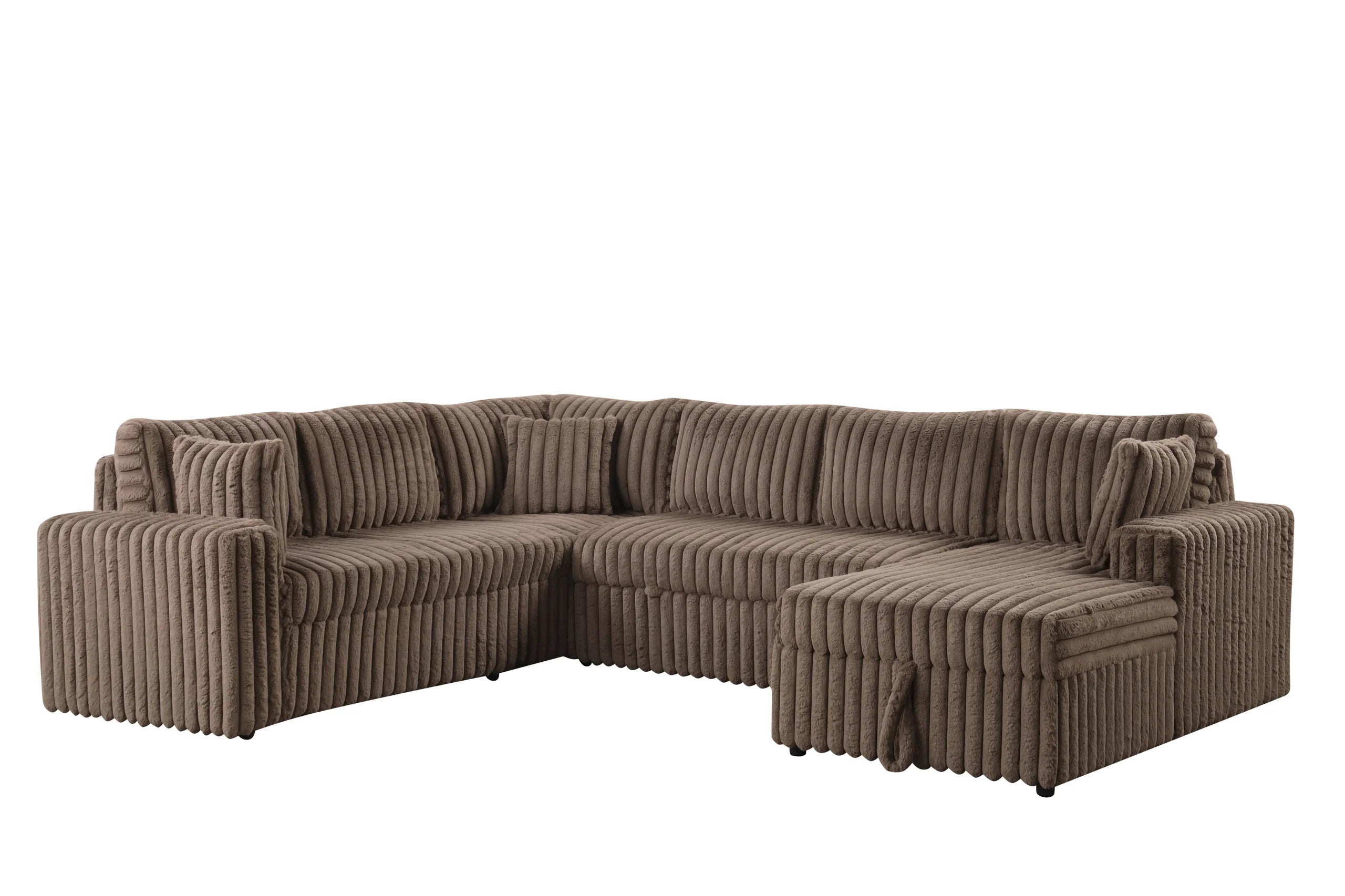 Forever Mocha Corduroy Sectional With Pull-Out Bed & USB