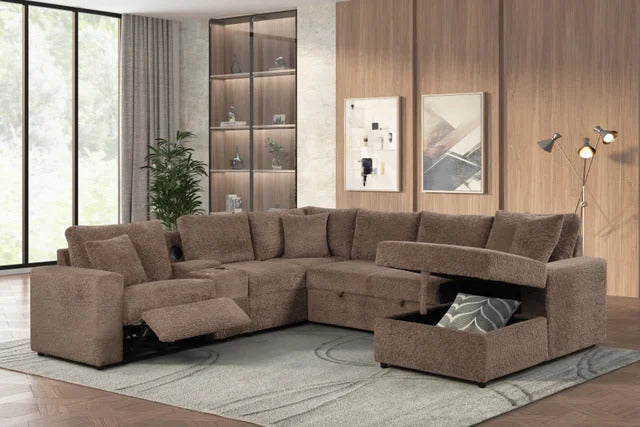Hunter Mocha Sectional with recliner (W/ Bluetooth Speaker & Pull-Out Bed)