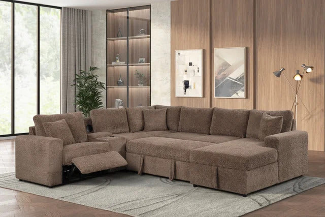 Hunter Mocha Sectional with recliner (W/ Bluetooth Speaker & Pull-Out Bed)