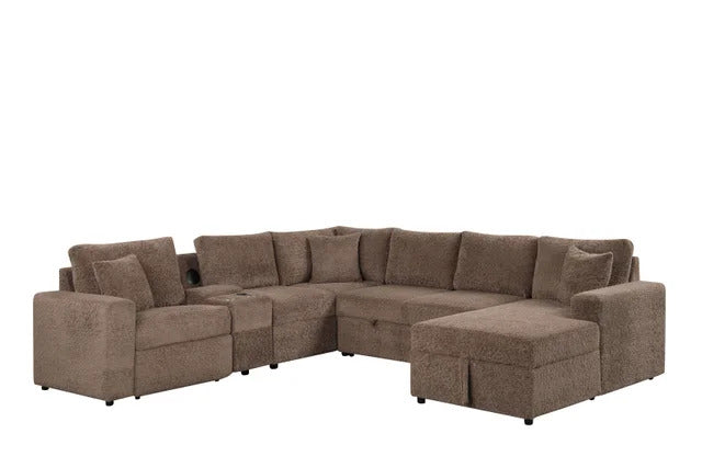 Hunter Mocha Sectional with recliner (W/ Bluetooth Speaker & Pull-Out Bed)