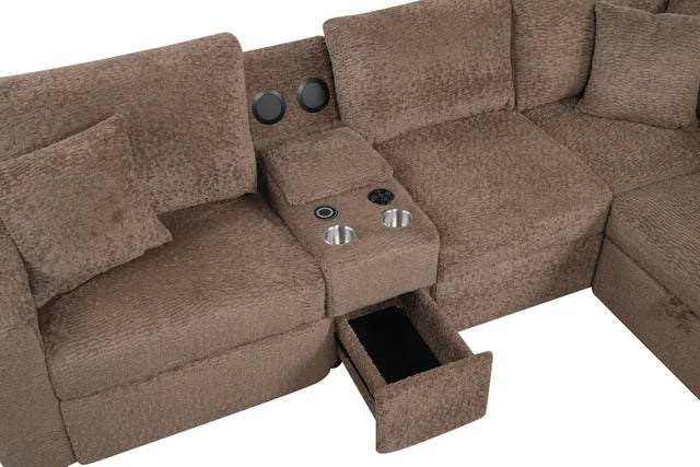 Hunter Mocha Sectional with recliner (W/ Bluetooth Speaker & Pull-Out Bed)