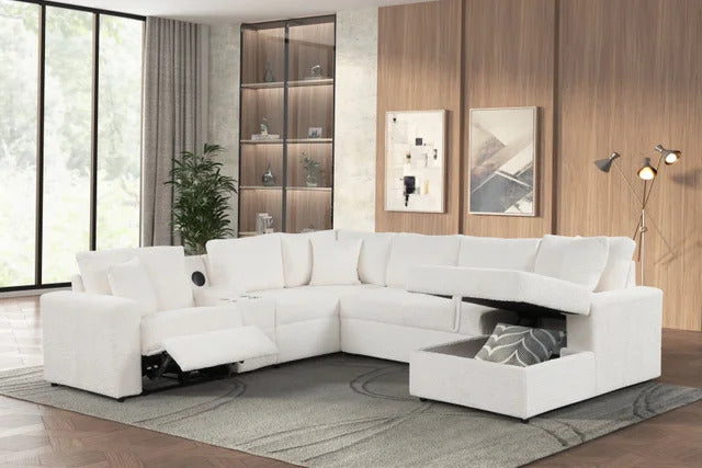 Hunter White reclining Sectional (W/ Bluetooth Speaker & Pull-Out Bed)