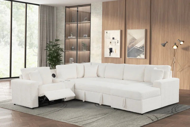 Hunter White reclining Sectional (W/ Bluetooth Speaker & Pull-Out Bed)