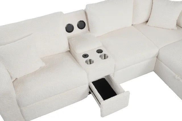 Hunter White reclining Sectional (W/ Bluetooth Speaker & Pull-Out Bed)