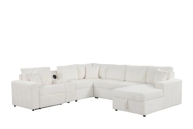Hunter White reclining Sectional (W/ Bluetooth Speaker & Pull-Out Bed)