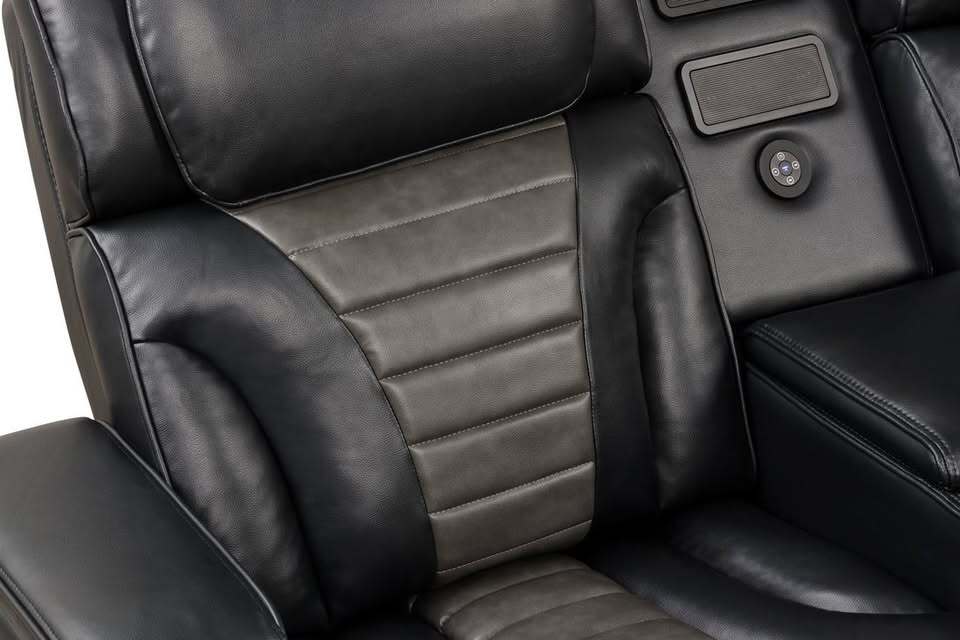 Ibiza POWER Black Reclining Sectional with power headrests and LED