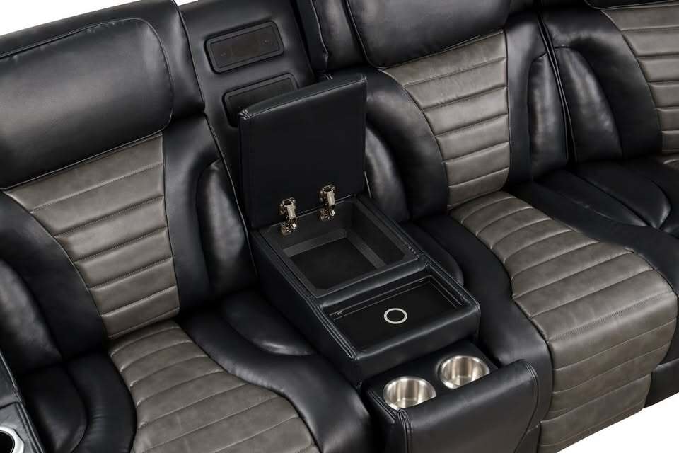 Ibiza POWER Black Reclining Sectional with power headrests and LED