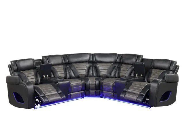 Ibiza POWER Black Reclining Sectional with power headrests and LED