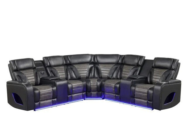 Ibiza POWER Black Reclining Sectional with power headrests and LED